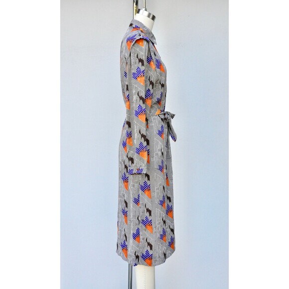 Vintage Pierre Balmain Paris Dress 70s 80s Peter Pan Collar Psychedelic XS S M - Picture 5 of 9